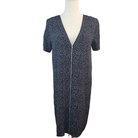 NEW Madewell Size 0 Front Zip Mini Dress Black and White Polka Dot V-Neck Lined - Picture 4 of 15